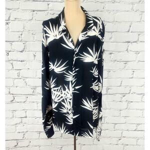 All Saints Luxury Womens L Black Viscose Light Bhutan Long Sleeve Shirt Tropical